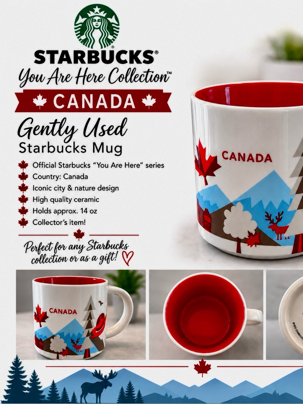 Starbucks Canada Red & White 'You Are Here' Ceramic Mug